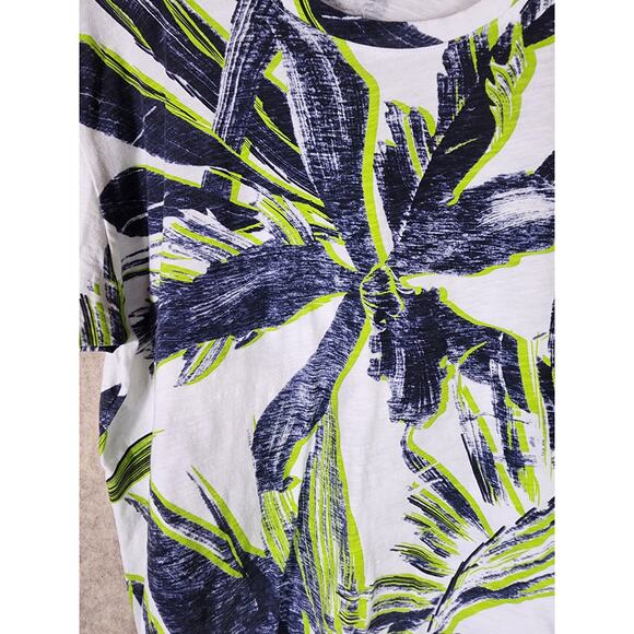 Y TWO JEANS Blue Green Tropical Palm Short Sleeve Cotton Top SZ XL - Picture 4 of 8